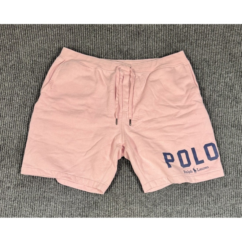 Polo Ralph Lauren Sweat Shorts Mens 2XL Pink Drawstring Fleece Graphic Logo Pony